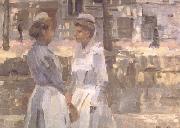 Isaac Israels Amsterdam Serving Girls on the Gracht (nn02) oil painting picture wholesale